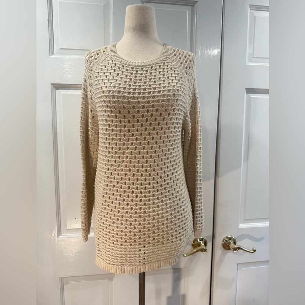 Cynthia Rowley Cream Net Design Summer Resort Sweater in Large.